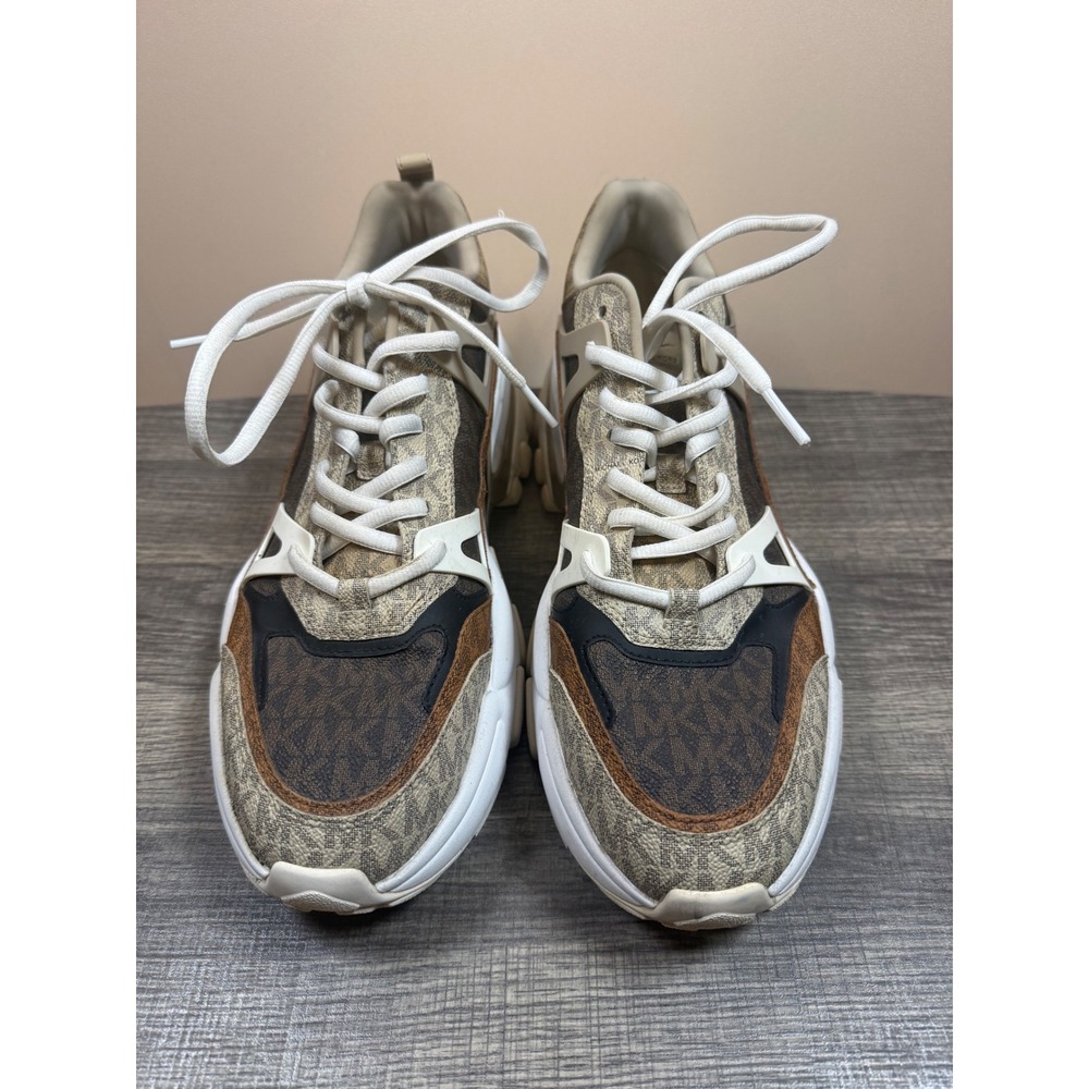 Michael Kors Miles Mens Brown Monogram Logo Chunky Trainer Sneakers